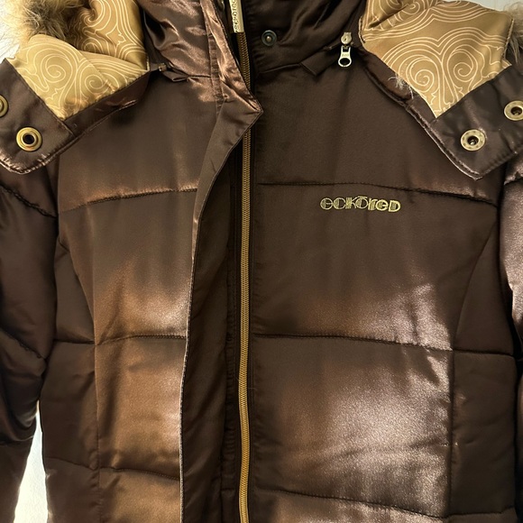 Women’s Red by Marc Ecko Fur Hood Puffer Long Coat - Picture 4 of 4